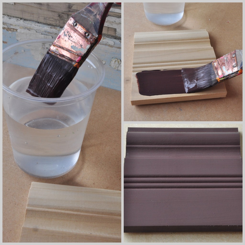 Creating a smooth finish by using water to thin the paint and laying the base coat down evenly with the grain on the piece.