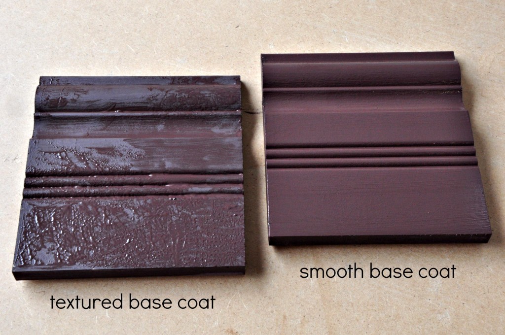 The base coats (in Wild Horses) for a textured finish and a smooth finish.