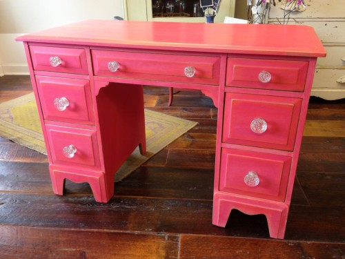 Desk finished in Momma's Lipstick over Coral Reef