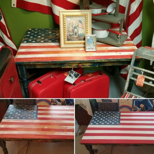 Farm House Style Kitchen Table Painted Red, White and Blue